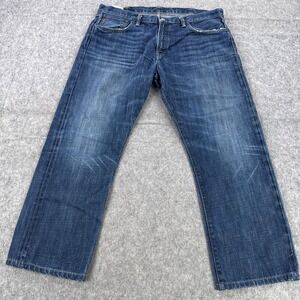 Polo Ralph Lauren Jeans Mens 38x32 Blue Wash Denim Whiskering Straight Leg PRL